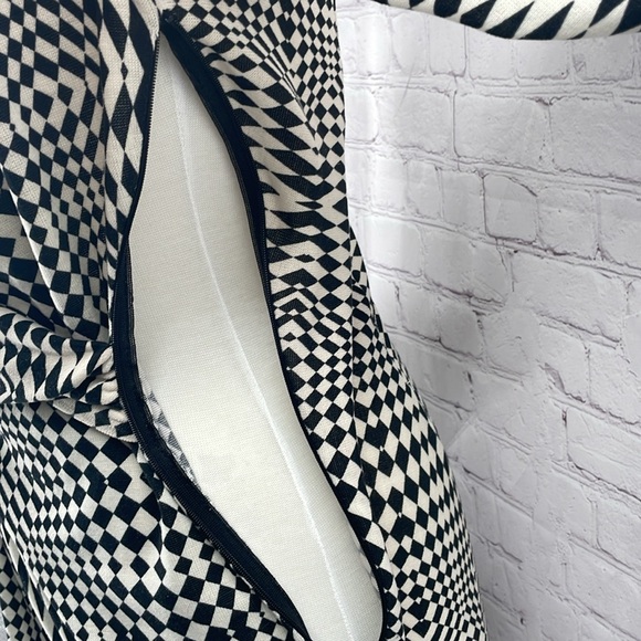 Zara Draped Black White Geometrical Checkered Retro Midi Long Sleeve Dress Small - Picture 10 of 13